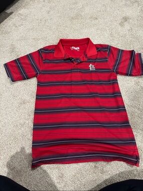 St. Louis cardinals Genuine Merchandise Red and Navy Striped Polo with Team Logo